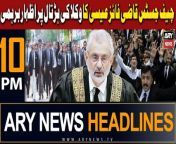 #headlines #qazifaezisa #pmshehbazsharif #asimmunir #PTI #lawyers &#60;br/&#62;&#60;br/&#62;Follow the ARY News channel on WhatsApp: https://bit.ly/46e5HzY&#60;br/&#62;&#60;br/&#62;Subscribe to our channel and press the bell icon for latest news updates: http://bit.ly/3e0SwKP&#60;br/&#62;&#60;br/&#62;ARY News is a leading Pakistani news channel that promises to bring you factual and timely international stories and stories about Pakistan, sports, entertainment, and business, amid others.&#60;br/&#62;&#60;br/&#62;Official Facebook: https://www.fb.com/arynewsasia&#60;br/&#62;&#60;br/&#62;Official Twitter: https://www.twitter.com/arynewsofficial&#60;br/&#62;&#60;br/&#62;Official Instagram: https://instagram.com/arynewstv&#60;br/&#62;&#60;br/&#62;Website: https://arynews.tv&#60;br/&#62;&#60;br/&#62;Watch ARY NEWS LIVE: http://live.arynews.tv&#60;br/&#62;&#60;br/&#62;Listen Live: http://live.arynews.tv/audio&#60;br/&#62;&#60;br/&#62;Listen Top of the hour Headlines, Bulletins &amp; Programs: https://soundcloud.com/arynewsofficial&#60;br/&#62;#ARYNews&#60;br/&#62;&#60;br/&#62;ARY News Official YouTube Channel.&#60;br/&#62;For more videos, subscribe to our channel and for suggestions please use the comment section.