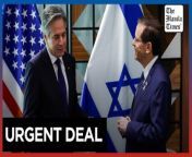 Blinken presses Hamas to seal ceasefire with Israel&#60;br/&#62;&#60;br/&#62;US Secretary of State Antony Blinken hiked up pressure on Hamas on Wednesday to accept the latest proposal for a ceasefire with Israel, saying the &#39;time is now&#39; for an agreement that would free hostages and pause the nearly seven months of war in Gaza. But a key sticking point appeared to remain — whether the deal would completely end Israel&#39;s offensive as Hamas has demanded. Blinken met with Israeli leaders throughout the day on the last stop of his seventh visit to the region since the war erupted in October, trying to push through what has been an elusive deal between Israel and Hamas. The US and fellow mediators Egypt and Qatar hope to avert an Israeli offensive into the southern Gaza town of Rafah, where some 1.4 million Palestinians are sheltering.&#60;br/&#62;&#60;br/&#62;Photos by AP&#60;br/&#62;&#60;br/&#62;Subscribe to The Manila Times Channel - https://tmt.ph/YTSubscribe &#60;br/&#62;Visit our website at https://www.manilatimes.net &#60;br/&#62; &#60;br/&#62;Follow us: &#60;br/&#62;Facebook - https://tmt.ph/facebook &#60;br/&#62;Instagram - https://tmt.ph/instagram &#60;br/&#62;Twitter - https://tmt.ph/twitter &#60;br/&#62;DailyMotion - https://tmt.ph/dailymotion &#60;br/&#62; &#60;br/&#62;Subscribe to our Digital Edition - https://tmt.ph/digital &#60;br/&#62; &#60;br/&#62;Check out our Podcasts: &#60;br/&#62;Spotify - https://tmt.ph/spotify &#60;br/&#62;Apple Podcasts - https://tmt.ph/applepodcasts &#60;br/&#62;Amazon Music - https://tmt.ph/amazonmusic &#60;br/&#62;Deezer: https://tmt.ph/deezer &#60;br/&#62;Tune In: https://tmt.ph/tunein&#60;br/&#62; &#60;br/&#62;#TheManilaTimes &#60;br/&#62;#worldnews &#60;br/&#62;#israelhamaswar
