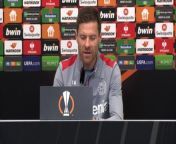 Bayer Leverkusen head coach Xabi Alonso and defender Edmond Tapsoba preview their UEFA Europa League semi-final second leg vs Roma. The German side secured a 2-0 win in the first leg.&#60;br/&#62;Bay Arena, Leverkusen, Germany