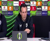 Aston Villa manager Unai Emery and Douglas Luiz preview their UEFA Conference League semi-final second leg vs Olympiakos. The Greek side lead 4-2 from the first leg at Villa Park&#60;br/&#62;Athens, Greece