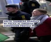 Tensions rose in #Malmo as thousands protested Israel&#39;s #Eurovision participation. Climate activist #GretaThunberg joined pro-#Palestinian demonstrators. &#60;br/&#62;Organizers maintained a non-political stance but requested entry&#39;s lyrics be altered due to references to Hamas attacks on October 7.&#60;br/&#62;#Israel #protests