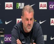 Tottenham bss Ange Postecoglou reacts to questions on Spurs supporters wanting them to lose against Manchester City so that Arsenal cannot win the Premier League Title.&#60;br/&#62;&#60;br/&#62;Tottenham Hotspurs Training Ground, London, UK