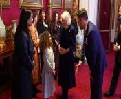 Queen Camilla met Sir Lenny Henry, Tom Hiddleston and Gillian Keegan amongst many others at the star-studded Buckingham Palace reception for finalists of the BBC’s ‘500 Words’ creating writing competition. &#60;br/&#62; Report by Ajagbef. Like us on Facebook at http://www.facebook.com/itn and follow us on Twitter at http://twitter.com/itn
