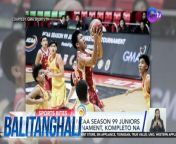 Matapos ang ilang araw na labanan sa court, kompleto na ang Final Four ng NCAA Season 99 Juniors Basketball Tournament!&#60;br/&#62;&#60;br/&#62;&#60;br/&#62;Balitanghali is the daily noontime newscast of GTV anchored by Raffy Tima and Connie Sison. It airs Mondays to Fridays at 10:30 AM (PHL Time). For more videos from Balitanghali, visit http://www.gmanews.tv/balitanghali.&#60;br/&#62;&#60;br/&#62;#GMAIntegratedNews #KapusoStream&#60;br/&#62;&#60;br/&#62;Breaking news and stories from the Philippines and abroad:&#60;br/&#62;GMA Integrated News Portal: http://www.gmanews.tv&#60;br/&#62;Facebook: http://www.facebook.com/gmanews&#60;br/&#62;TikTok: https://www.tiktok.com/@gmanews&#60;br/&#62;Twitter: http://www.twitter.com/gmanews&#60;br/&#62;Instagram: http://www.instagram.com/gmanews&#60;br/&#62;&#60;br/&#62;GMA Network Kapuso programs on GMA Pinoy TV: https://gmapinoytv.com/subscribe