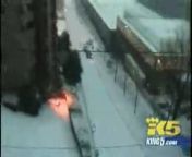 Crazy home video showing a series of car accidents due to an icy road in Portland -