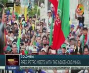 Colombian President Gustavo Petro met with the indigenous Minga to discuss issues related to the defense of life, the autonomy of the peoples and to reject the resurgence of the armed conflict and violence in the communities. teleSUR&#60;br/&#62;&#60;br/&#62;Visit our website: https://www.telesurenglish.net/ Watch our videos here: https://videos.telesurenglish.net/en&#60;br/&#62;