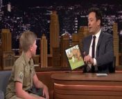 Robert Irwin, 13-year-old son of Crocodile Hunter Steve Irwin, shows Jimmy some animals including a dwarf crocodile.