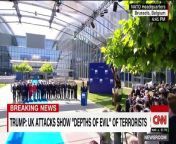 President Trump speaks at the NATO headquarters in Brussels, Belgium, taking part in the dedication of its new 9/11 memorial.