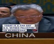China’s permanent representative to the UN, Fu Cong, spoke about Palestine joining the UN. He called it a sad day due to the veto by the U.S. which has caused the application to be rejected. &#60;br/&#62;&#60;br/&#62;#FuCong #Palestine #U.S. #veto #UN