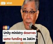 Former MP Tawfik Ismail calls for the unity ministry to be given a budget equivalent to or greater than that of Jakim, citing its role in fostering national harmony.&#60;br/&#62;&#60;br/&#62;&#60;br/&#62;Read More: https://www.freemalaysiatoday.com/category/nation/2024/04/29/you-deserve-as-much-funding-as-jakim-tawfik-tells-unity-minister/&#60;br/&#62;&#60;br/&#62;Laporan Lanjut: https://www.freemalaysiatoday.com/category/bahasa/tempatan/2024/04/29/kementerian-perpaduan-berhak-peruntukan-sama-banyak-dengan-jakim-kata-tawfik/&#60;br/&#62;&#60;br/&#62;Free Malaysia Today is an independent, bi-lingual news portal with a focus on Malaysian current affairs.&#60;br/&#62;&#60;br/&#62;Subscribe to our channel - http://bit.ly/2Qo08ry&#60;br/&#62;------------------------------------------------------------------------------------------------------------------------------------------------------&#60;br/&#62;Check us out at https://www.freemalaysiatoday.com&#60;br/&#62;Follow FMT on Facebook: https://bit.ly/49JJoo5&#60;br/&#62;Follow FMT on Dailymotion: https://bit.ly/2WGITHM&#60;br/&#62;Follow FMT on X: https://bit.ly/48zARSW &#60;br/&#62;Follow FMT on Instagram: https://bit.ly/48Cq76h&#60;br/&#62;Follow FMT on TikTok : https://bit.ly/3uKuQFp&#60;br/&#62;Follow FMT Berita on TikTok: https://bit.ly/48vpnQG &#60;br/&#62;Follow FMT Telegram - https://bit.ly/42VyzMX&#60;br/&#62;Follow FMT LinkedIn - https://bit.ly/42YytEb&#60;br/&#62;Follow FMT Lifestyle on Instagram: https://bit.ly/42WrsUj&#60;br/&#62;Follow FMT on WhatsApp: https://bit.ly/49GMbxW &#60;br/&#62;------------------------------------------------------------------------------------------------------------------------------------------------------&#60;br/&#62;Download FMT News App:&#60;br/&#62;Google Play – http://bit.ly/2YSuV46&#60;br/&#62;App Store – https://apple.co/2HNH7gZ&#60;br/&#62;Huawei AppGallery - https://bit.ly/2D2OpNP&#60;br/&#62;&#60;br/&#62;#FMTNews #TawfikIsmail #UnityMinistry #Jakim #Funding
