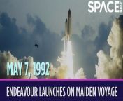 On May 7, 1992, the space shuttle Endeavour launched on its first flight.&#60;br/&#62;&#60;br/&#62;Endeavour was the fifth and last space shuttle that was ever built, and STS-49 was the first of 25 missions to fly on it. The purpose of this mission was to retrieve a satellite called Intelsat 603, which had failed to reach the right orbit after problems with its launch two years earlier. Three of the six astronauts had to go on a spacewalk together to fetch the satellite, and this was the first time that a trio of astronauts did a spacewalk together. The crew first tried to do the job with just two astronauts going out two days in a row, but the third time was a charm with an extra pair of hands. The three spacewalkers attached a new motor that would enable Intelsat 603 to leave low Earth orbit and head to its intended geosynchronous orbit.
