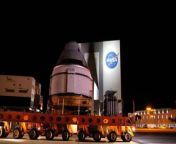 Boeing&#39;s Starliner rolled towards its Atlas V rocket at NASA&#39;s Kennedy Space Center.&#60;br/&#62;The spacecraft was integrated to the rocket later that day for its first launch with astronauts next month.&#60;br/&#62;&#60;br/&#62;Credit: Boeing