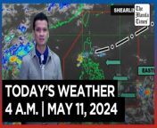 Today&#39;s Weather, 4 A.M. &#124; May 11, 2024&#60;br/&#62;&#60;br/&#62;Video Courtesy of DOST-PAGASA&#60;br/&#62;&#60;br/&#62;Subscribe to The Manila Times Channel - https://tmt.ph/YTSubscribe &#60;br/&#62;&#60;br/&#62;Visit our website at https://www.manilatimes.net &#60;br/&#62;&#60;br/&#62;Follow us: &#60;br/&#62;Facebook - https://tmt.ph/facebook &#60;br/&#62;Instagram - https://tmt.ph/instagram &#60;br/&#62;Twitter - https://tmt.ph/twitter &#60;br/&#62;DailyMotion - https://tmt.ph/dailymotion &#60;br/&#62;&#60;br/&#62;Subscribe to our Digital Edition - https://tmt.ph/digital &#60;br/&#62;&#60;br/&#62;Check out our Podcasts: &#60;br/&#62;Spotify - https://tmt.ph/spotify &#60;br/&#62;Apple Podcasts - https://tmt.ph/applepodcasts &#60;br/&#62;Amazon Music - https://tmt.ph/amazonmusic &#60;br/&#62;Deezer: https://tmt.ph/deezer &#60;br/&#62;Tune In: https://tmt.ph/tunein&#60;br/&#62;&#60;br/&#62;#TheManilaTimes&#60;br/&#62;#WeatherUpdateToday &#60;br/&#62;#WeatherForecast
