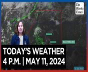 Today&#39;s Weather, 4 P.M. &#124; May 11, 2024&#60;br/&#62;&#60;br/&#62;Video Courtesy of DOST-PAGASA&#60;br/&#62;&#60;br/&#62;Subscribe to The Manila Times Channel - https://tmt.ph/YTSubscribe &#60;br/&#62;&#60;br/&#62;Visit our website at https://www.manilatimes.net &#60;br/&#62;&#60;br/&#62;Follow us: &#60;br/&#62;Facebook - https://tmt.ph/facebook &#60;br/&#62;Instagram - https://tmt.ph/instagram &#60;br/&#62;Twitter - https://tmt.ph/twitter &#60;br/&#62;DailyMotion - https://tmt.ph/dailymotion &#60;br/&#62;&#60;br/&#62;Subscribe to our Digital Edition - https://tmt.ph/digital &#60;br/&#62;&#60;br/&#62;Check out our Podcasts: &#60;br/&#62;Spotify - https://tmt.ph/spotify &#60;br/&#62;Apple Podcasts - https://tmt.ph/applepodcasts &#60;br/&#62;Amazon Music - https://tmt.ph/amazonmusic &#60;br/&#62;Deezer: https://tmt.ph/deezer &#60;br/&#62;Tune In: https://tmt.ph/tunein&#60;br/&#62;&#60;br/&#62;#TheManilaTimes&#60;br/&#62;#WeatherUpdateToday &#60;br/&#62;#WeatherForecast