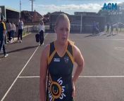 Old Collegians goal-attack Lilly Sanderson speaks following her side&#39;s Warrnambool and District league win against Russells Creek.