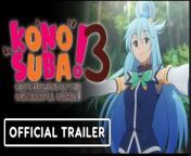 KONOSUBA season 3 is coming to Crunchyroll April 10! Watch KONOSUBA on Crunchyroll!&#60;br/&#62;&#60;br/&#62;The dysfunctional party is back, but they may be short a member soon ’cause Kazuma is over it. Disillusioned with adventure, he wants to become a monk, but Aqua, Megumin, and Darkness call bull. However, the career dispute gets put on hold when a princess requests to hear all about their tales. Will the taste of fame at the royal castle keep them together or will this mark their farewell tour?&#60;br/&#62;
